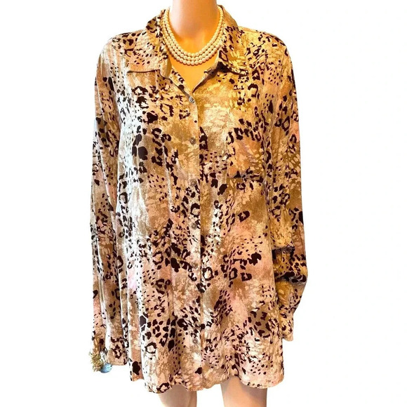 White Stag Chetah Print Button up Shirt Women Plus size XXL/2XG/20 - Picture 1 of 8